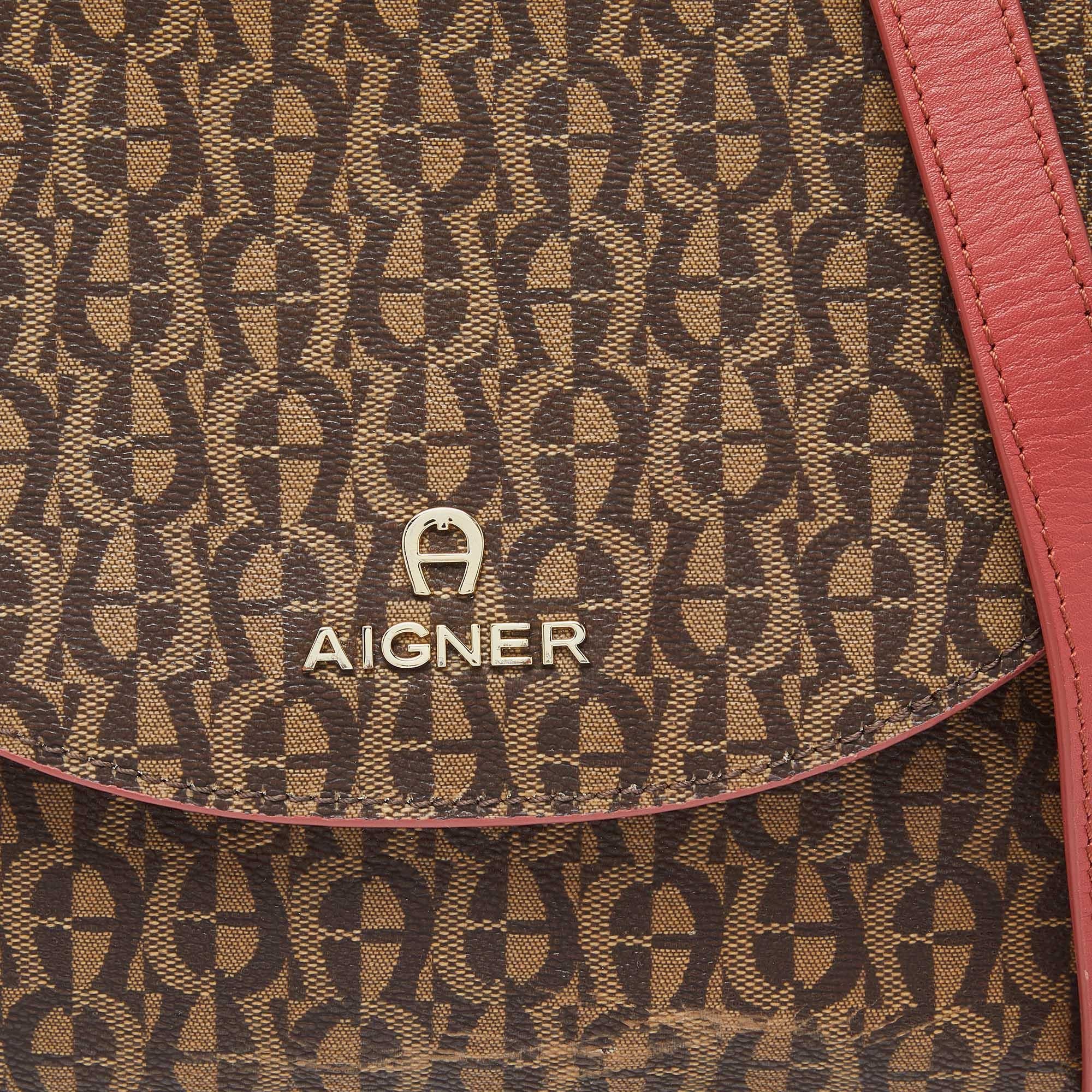 Aigner Brown/Red Signature Coated Canvas and Leather Crossbody Bag For Sale 1