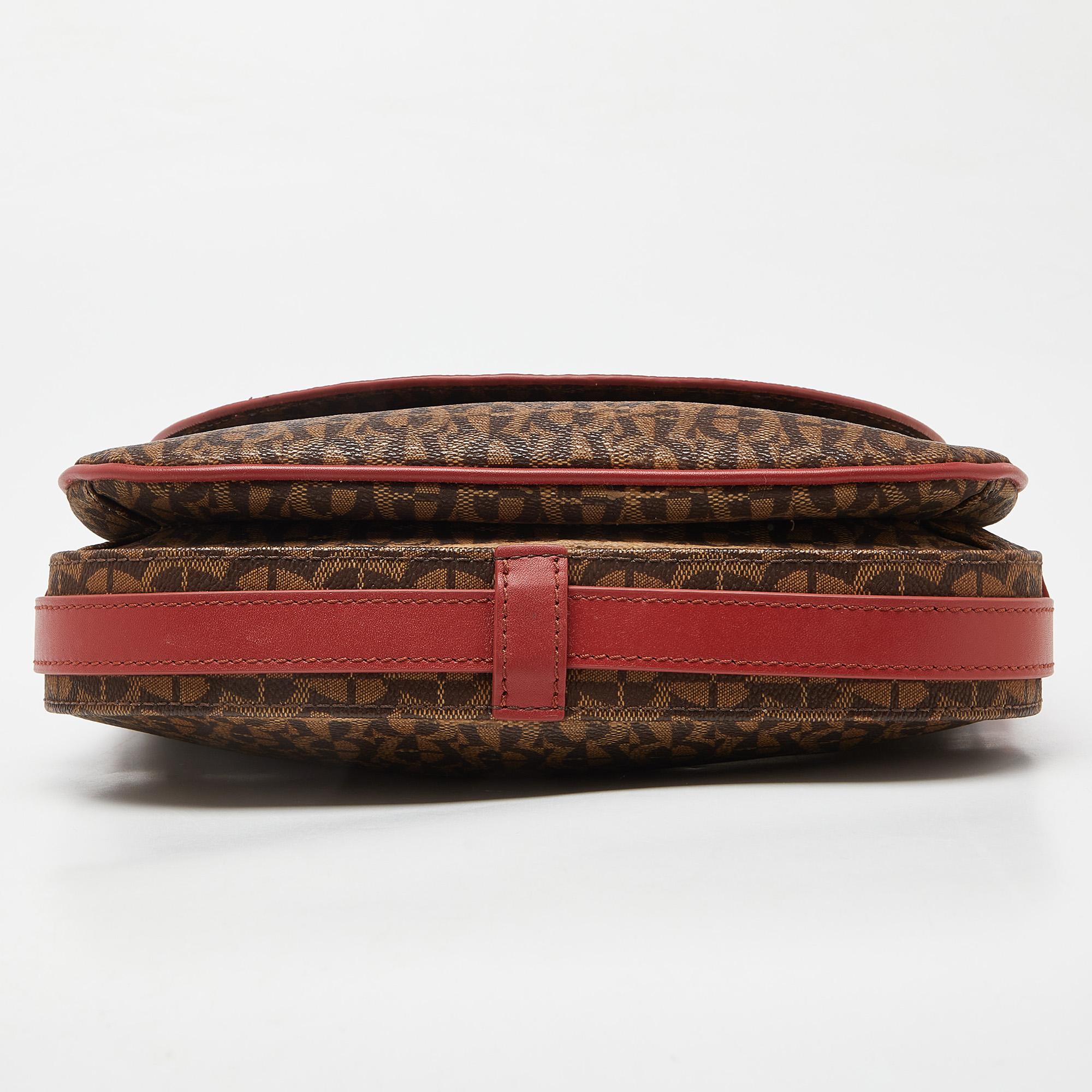Aigner Brown/Red Signature Coated Canvas and Leather Crossbody Bag For Sale 2