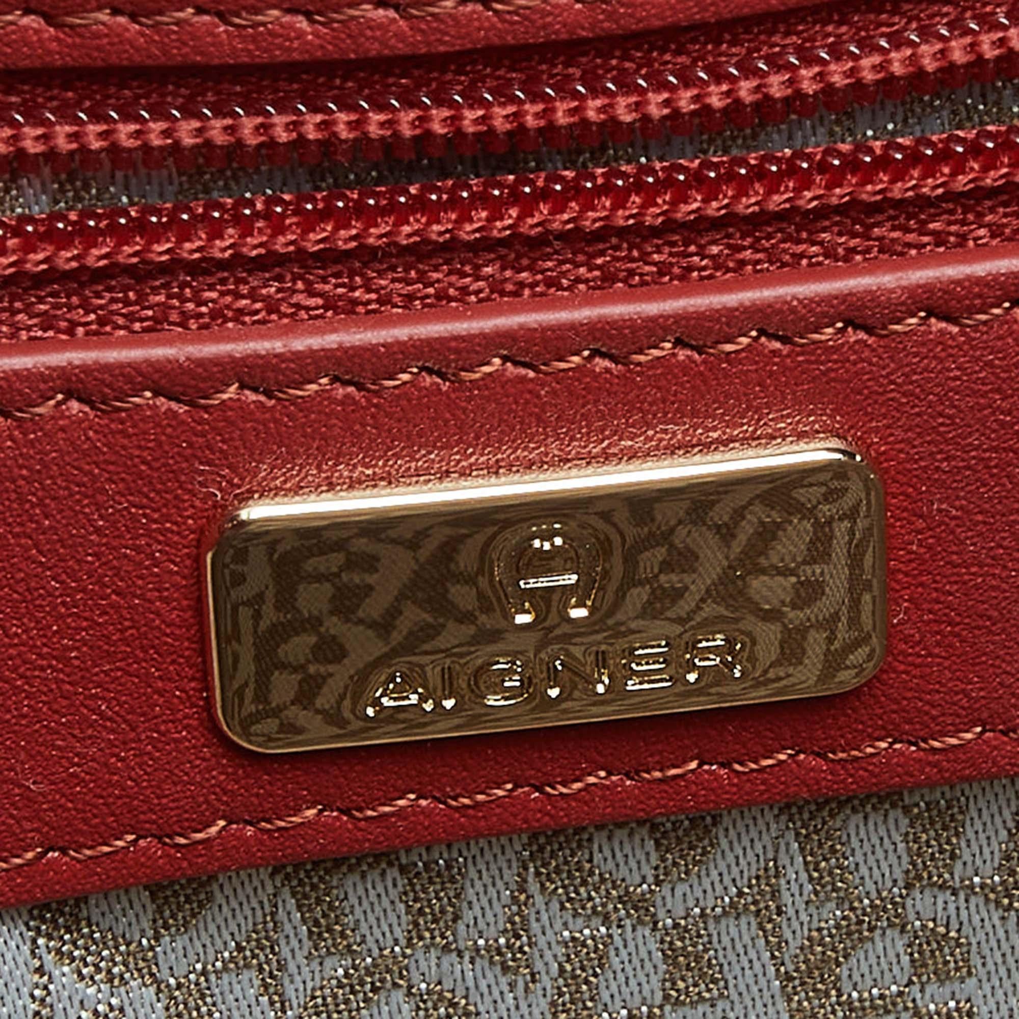 Aigner Brown/Red Signature Coated Canvas and Leather Crossbody Bag For Sale 5