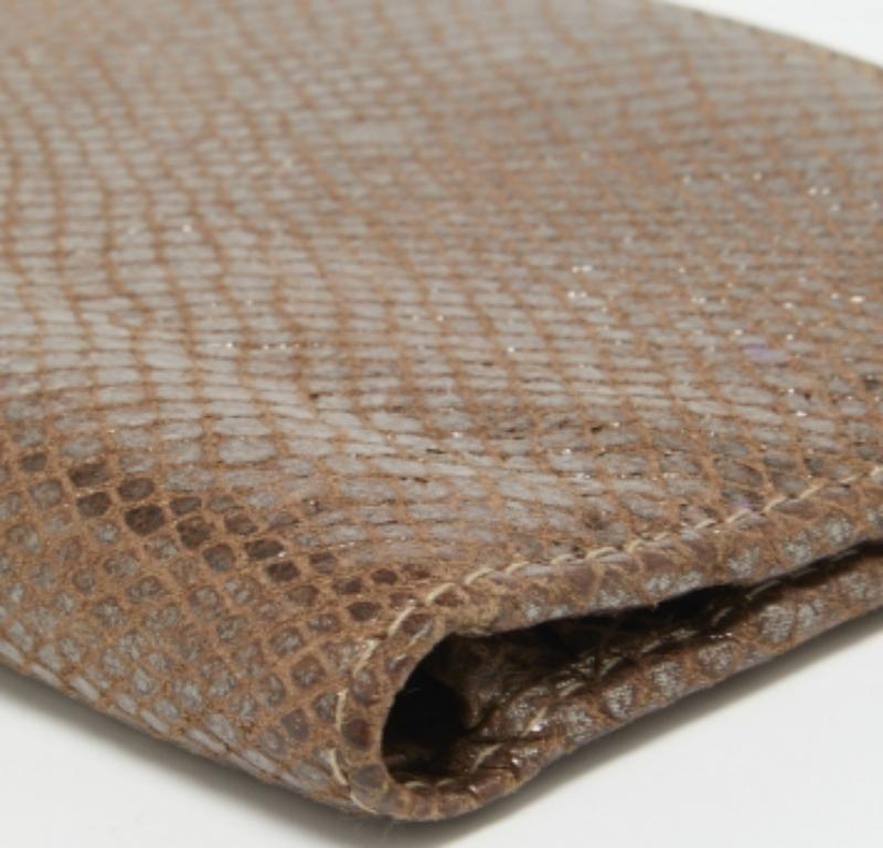 Aigner Brown Shimmer Snakeskin Embossed Leather Bifold Wallet im Angebot 3