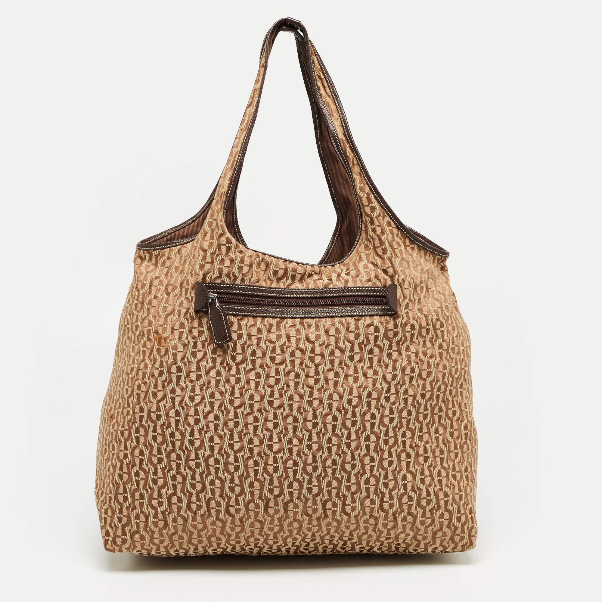 Women's Aigner Brown Signature Canvas Travel Tote For Sale