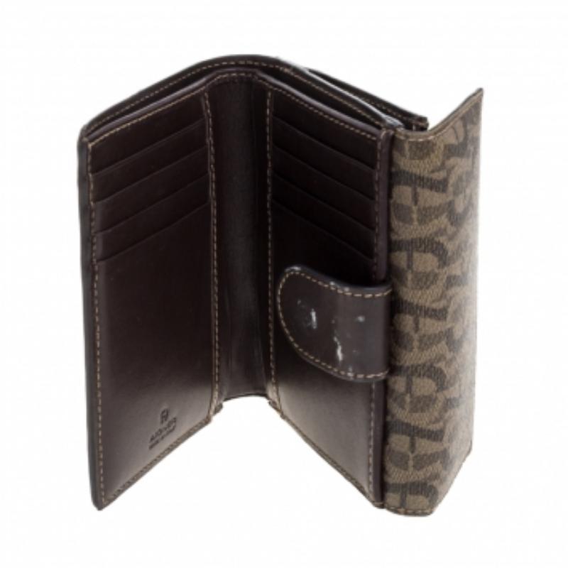 Aigner Brown Signature Coated Canvas French Wallet For Sale 5