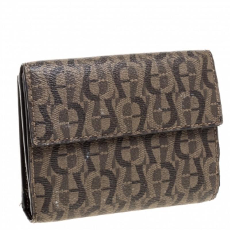 Black Aigner Brown Signature Coated Canvas French Wallet For Sale