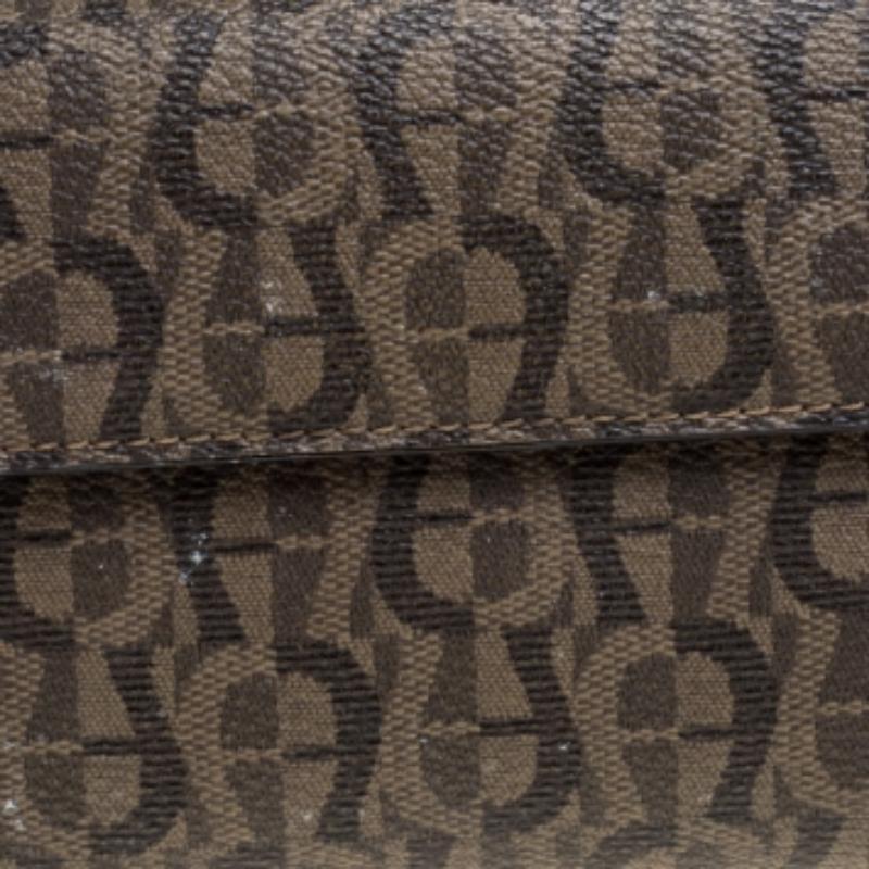 Women's Aigner Brown Signature Coated Canvas French Wallet For Sale