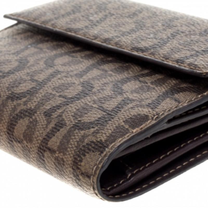 Aigner Brown Signature Coated Canvas French Wallet For Sale 2