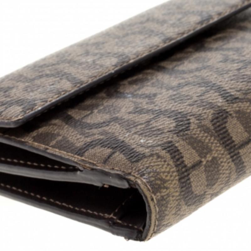 Aigner Brown Signature Coated Canvas French Wallet For Sale 3