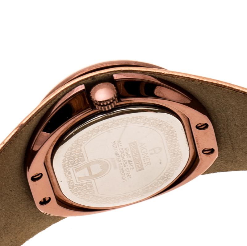 Aigner Brown Silver Bronze Tone Ravello Due A21000 Women's Wristwatch 43 mm In Good Condition In Dubai, Al Qouz 2
