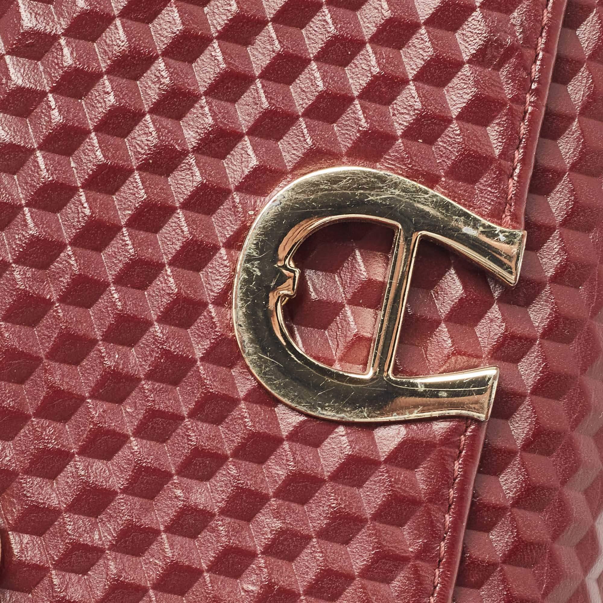 Aigner Burgundy Embossed Leather Genoveva Trifold Compact Wallet For Sale 1