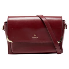 Aigner Burgundy Leather Amber Flap Crossbody Bag