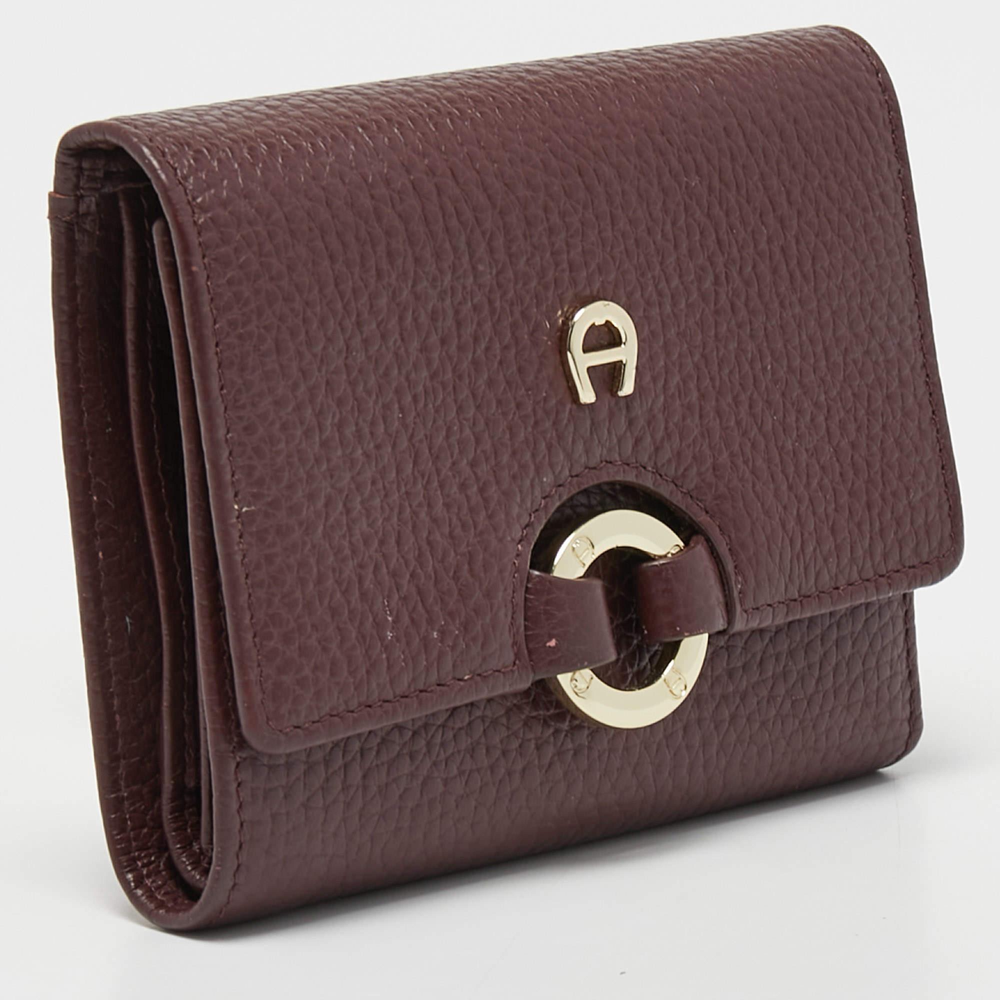 Brown Aigner Burgundy Leather Logo Trifold Wallet