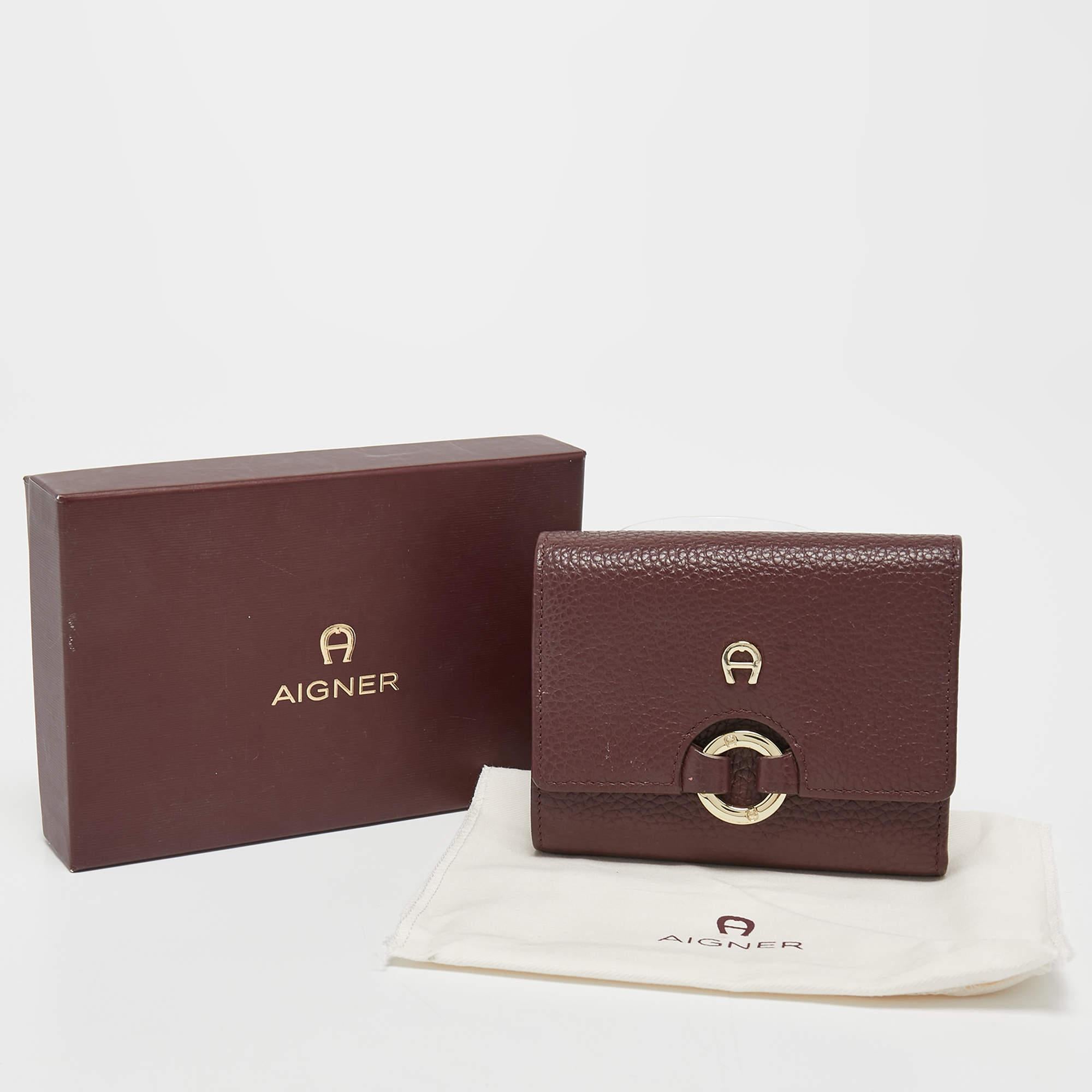 Aigner Burgundy Leather Logo Trifold Wallet 1
