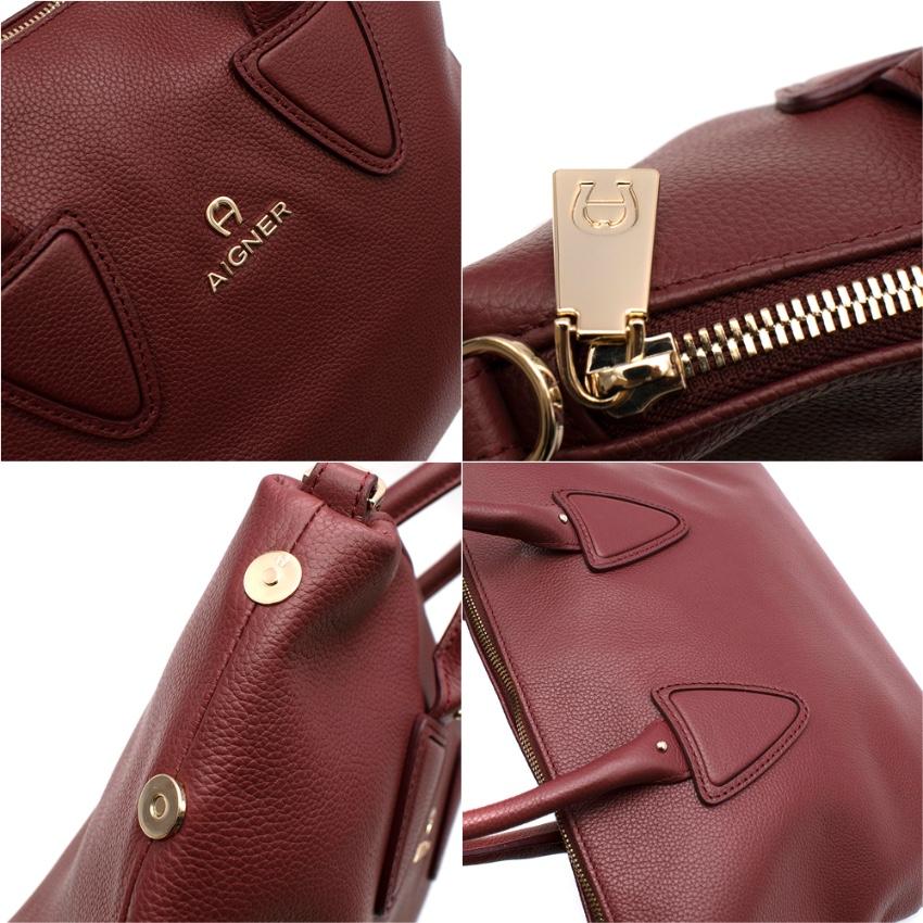 Brown Aigner Burgundy Leather Top Handle Bag For Sale