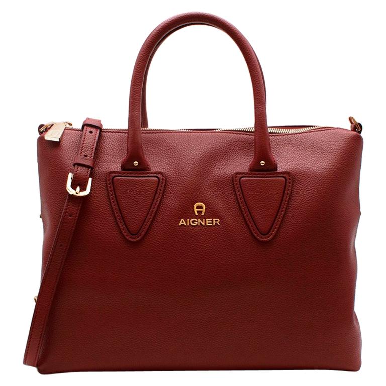 Aigner Burgundy Leather Top Handle Bag For Sale