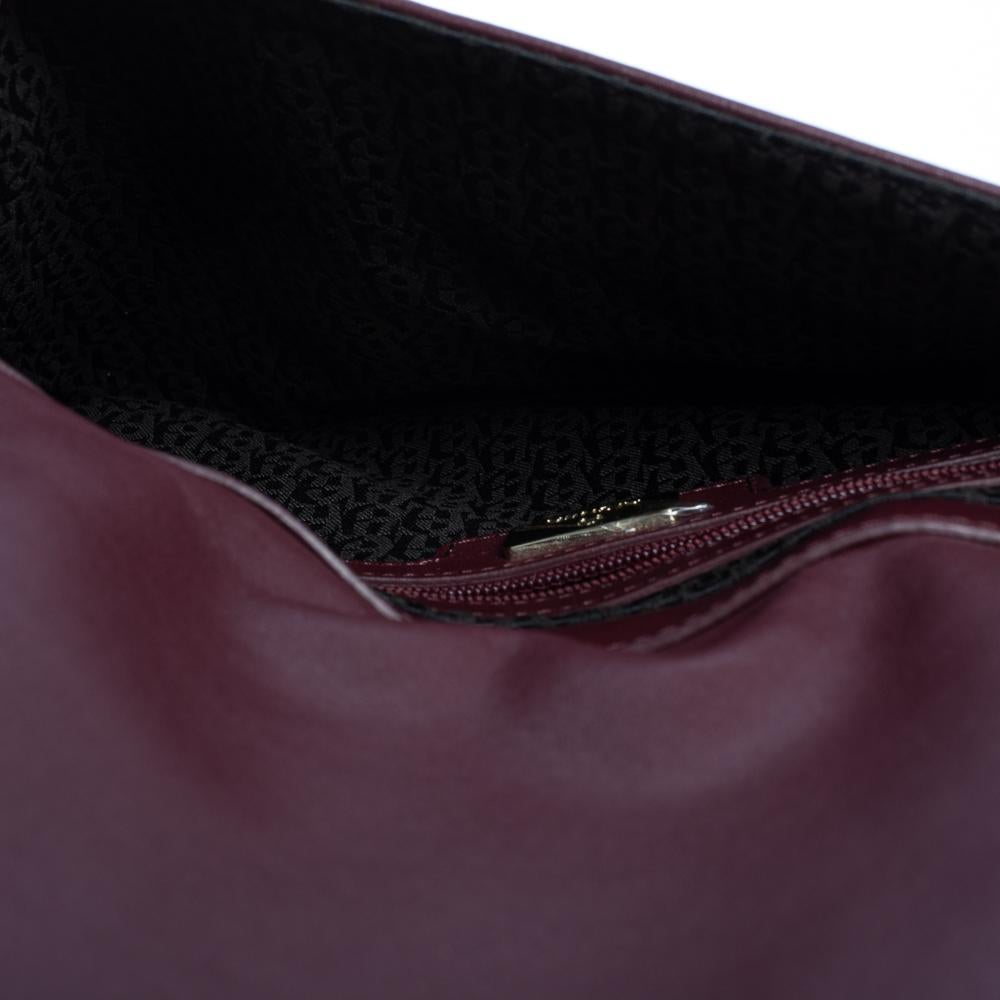 Black Aigner Burgundy Logo Embossed Leather Flap Crossbody Bag