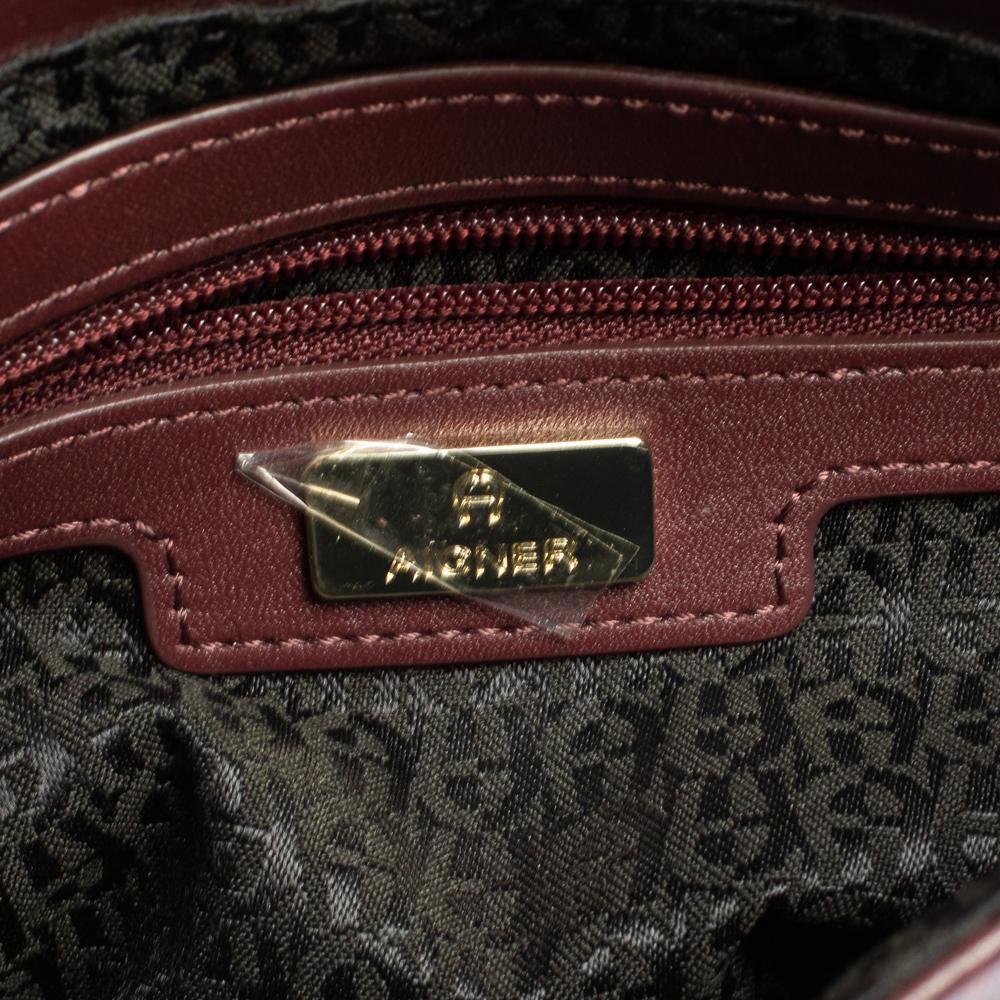 Women's Aigner Burgundy Logo Embossed Leather Flap Crossbody Bag