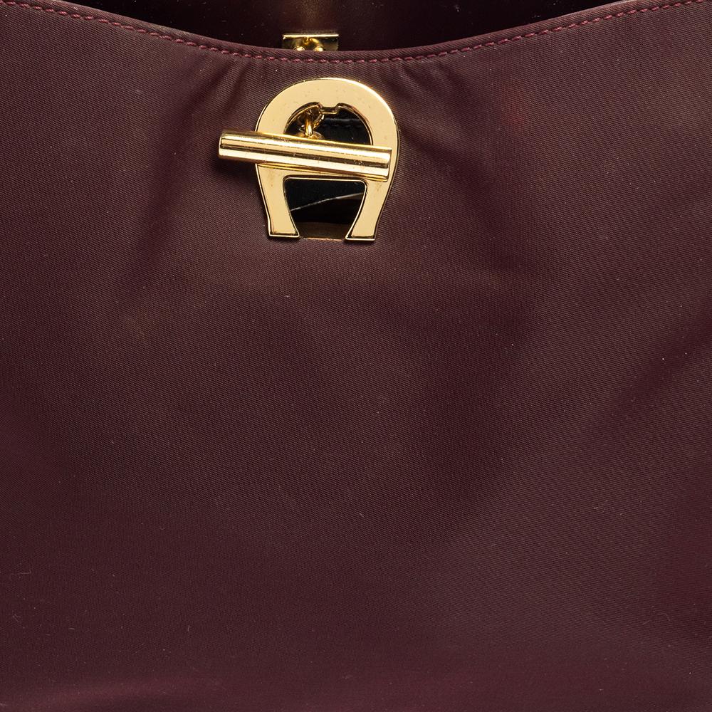 Aigner Burgundy Nylon and Leather Logo Lock Shoulder Bag 6