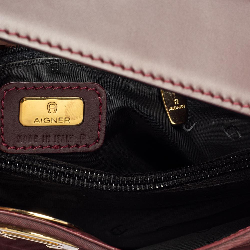 Women's Aigner Burgundy Nylon and Leather Logo Lock Shoulder Bag