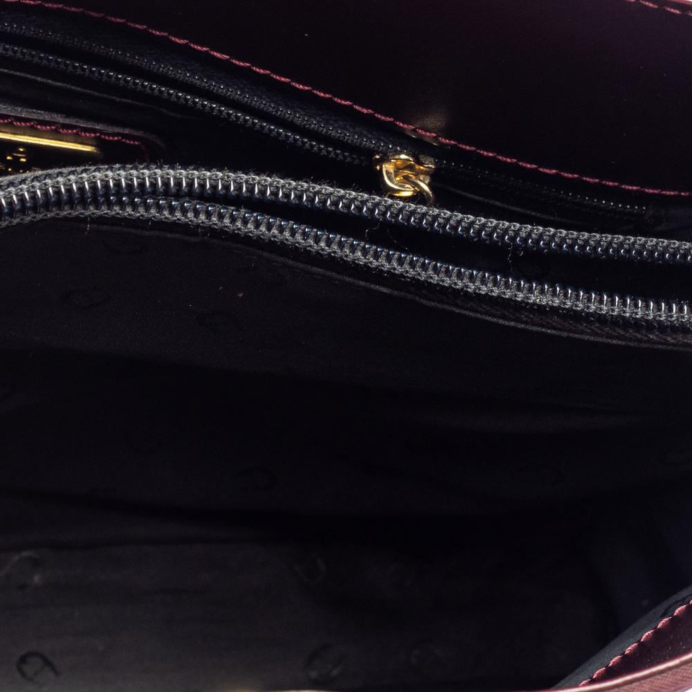 Aigner Burgundy Nylon and Leather Logo Lock Shoulder Bag 1