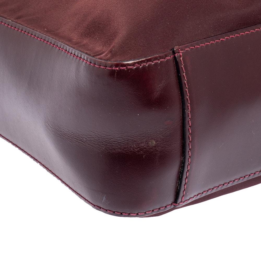Aigner Burgundy Nylon and Leather Logo Lock Shoulder Bag 4