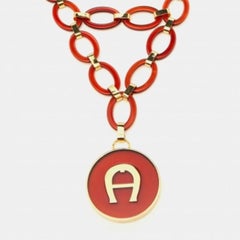 Aigner Burgundy Resin & Gold Tone Link Layered Necklace