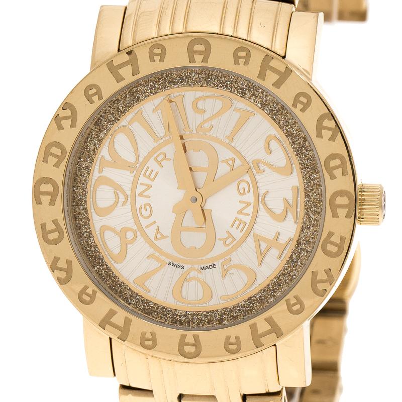 Contemporary Aigner Champagne Gold Plated Stainless Steel A26337 Women's Wristwatch 36MM