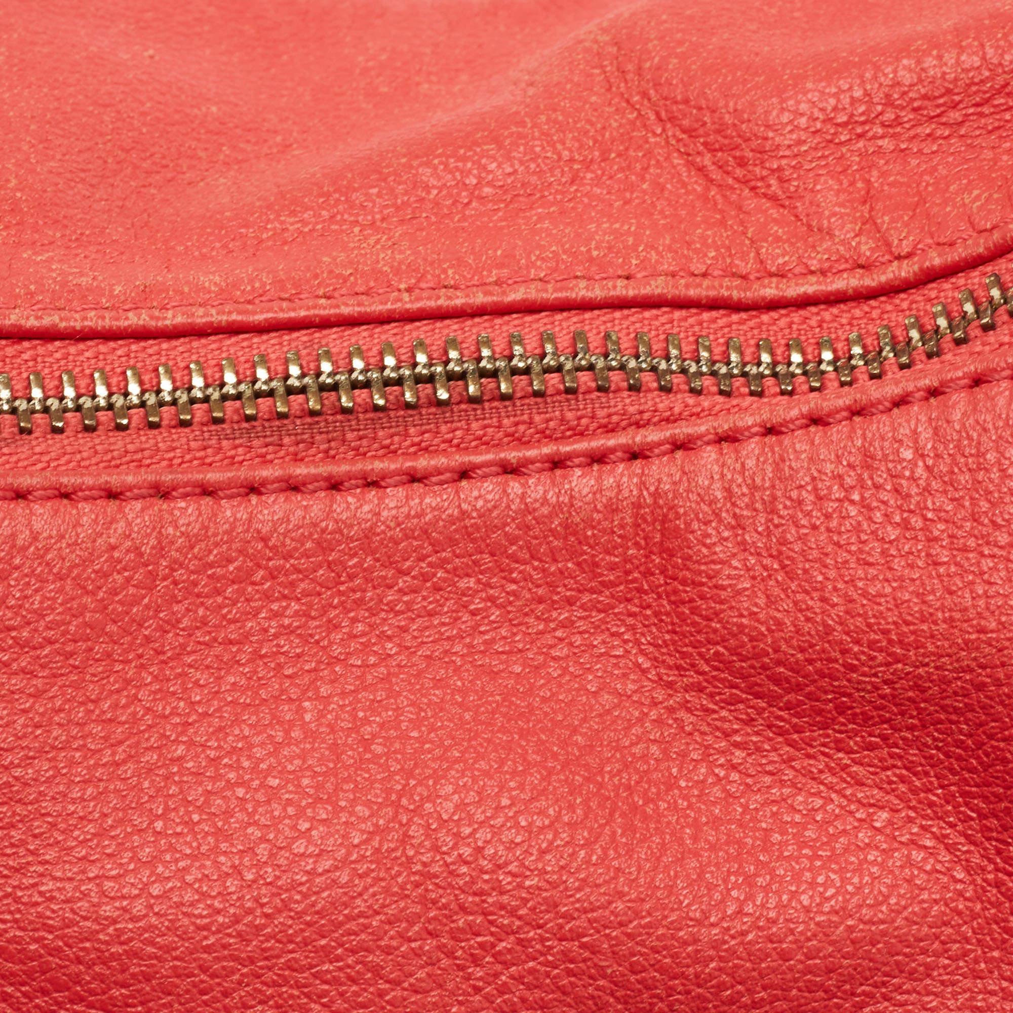Aigner Coral/Brown Monogram Canvas and Leather Bucket Bag For Sale 4