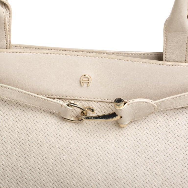 Aigner Cream Leather Cavallina Tote For Sale at 1stDibs