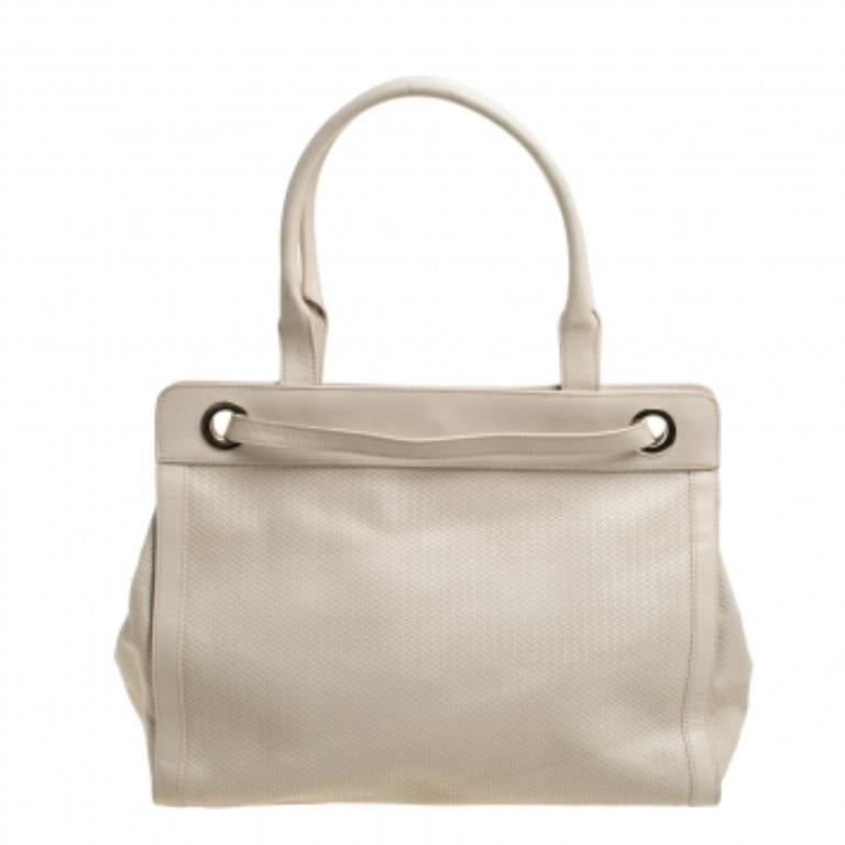 Women's Aigner Cream Leather Cavallina Tote For Sale