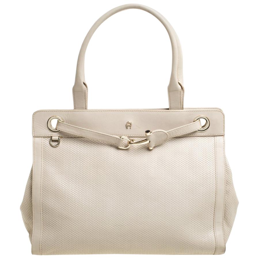 Aigner Cream Leather Cavallina Tote