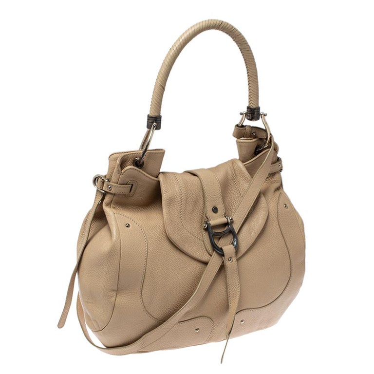 Aigner Cream Leather Logo Buckle Flap Top Handle Bag For Sale at 1stDibs