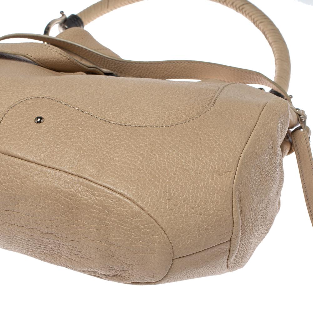 Aigner Cream Leather Logo Buckle Flap Top Handle Bag 1
