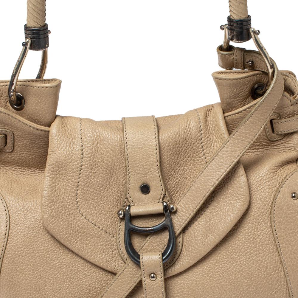 Aigner Cream Leather Logo Buckle Flap Top Handle Bag 2