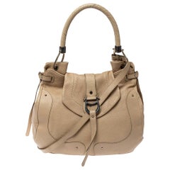 Aigner Cream Leather Logo Buckle Flap Top Handle Bag