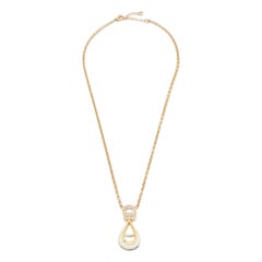Aigner Crystal Enamel Gold Tone Pendant Necklace