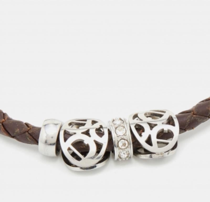 Aigner Crystal Logo Charm Brown Braided Leather Bracelet For Sale 1