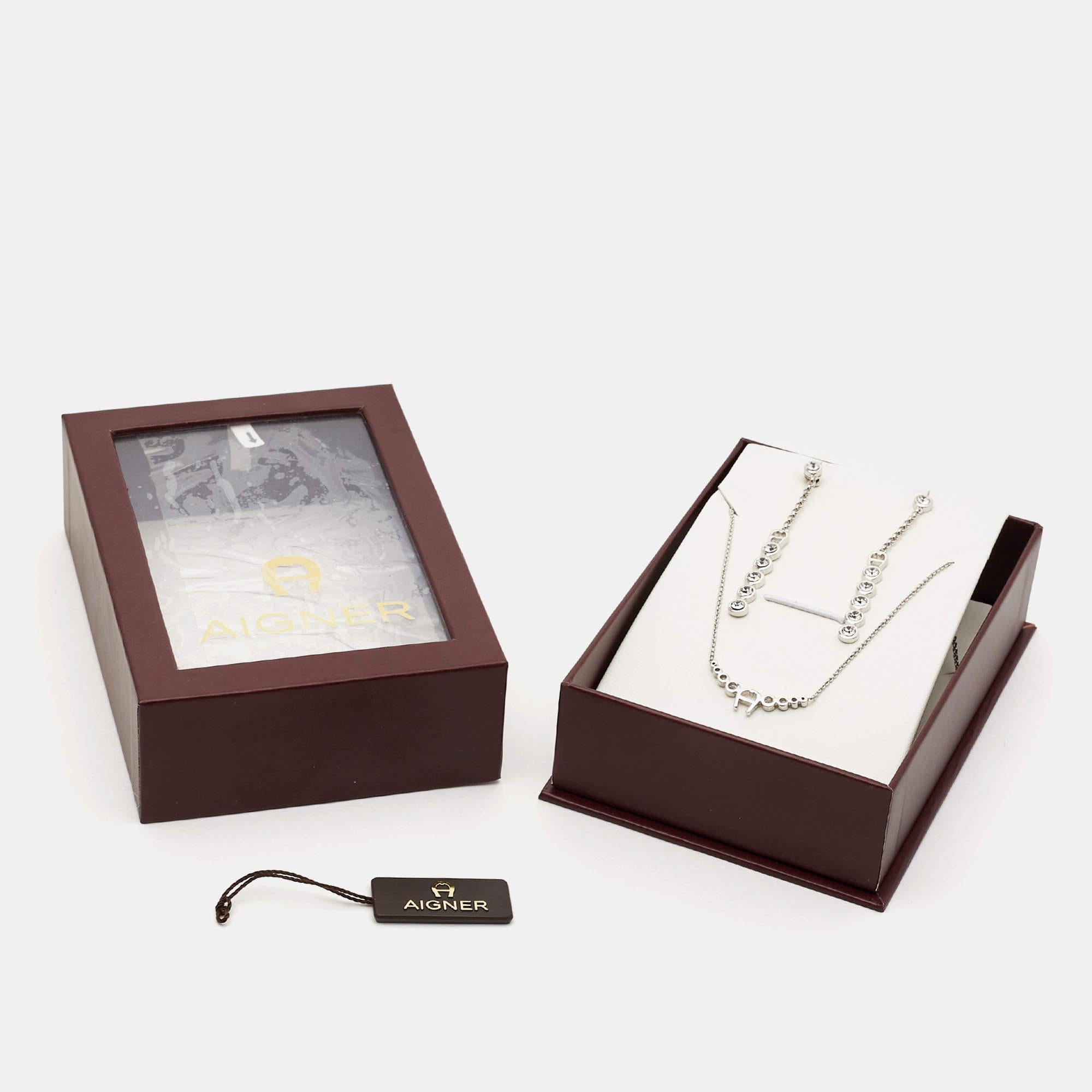 Aigner Crystal Sterling Silver Necklace Set For Sale 4