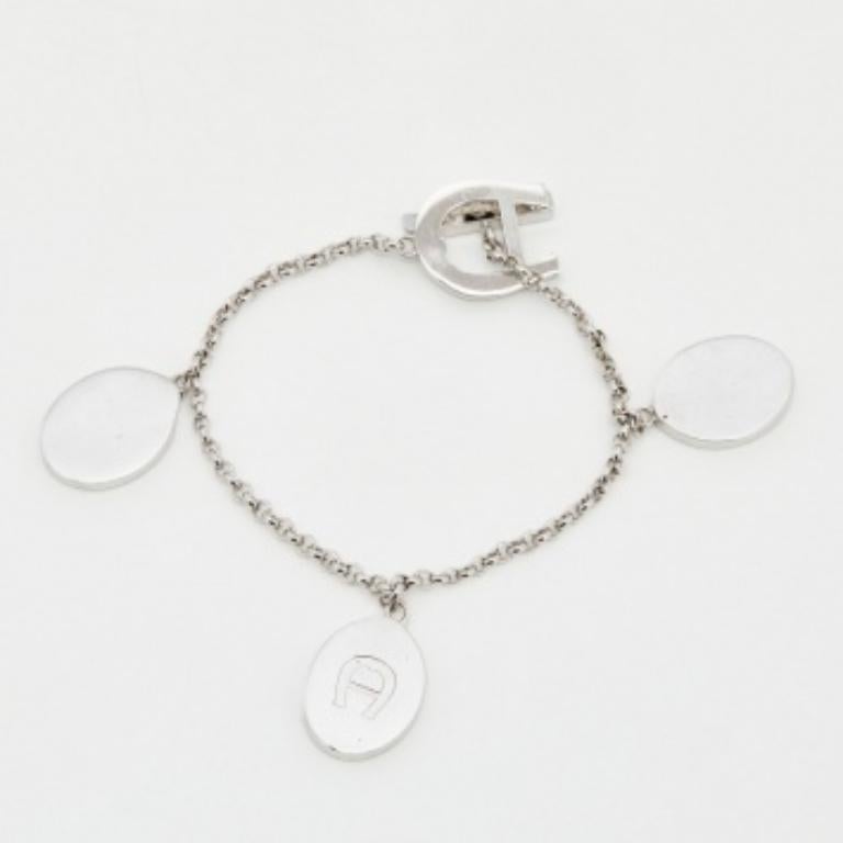 Aigner Crystals Mother of Pearl Silver Tone Metal Bracelet For Sale 2