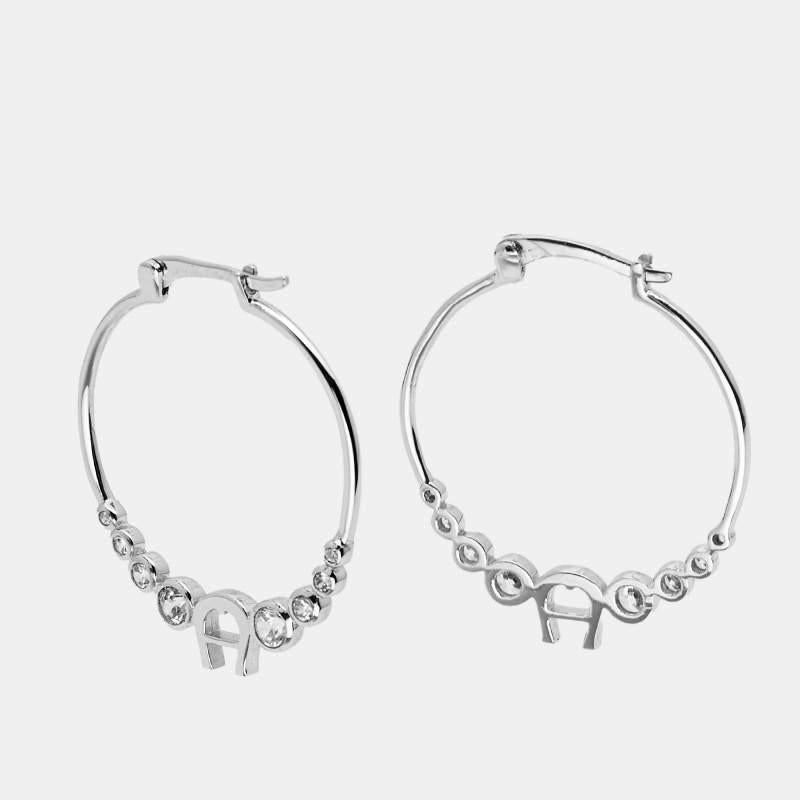 Aesthetic Movement Aigner Crystals Silver Tone Earrings For Sale