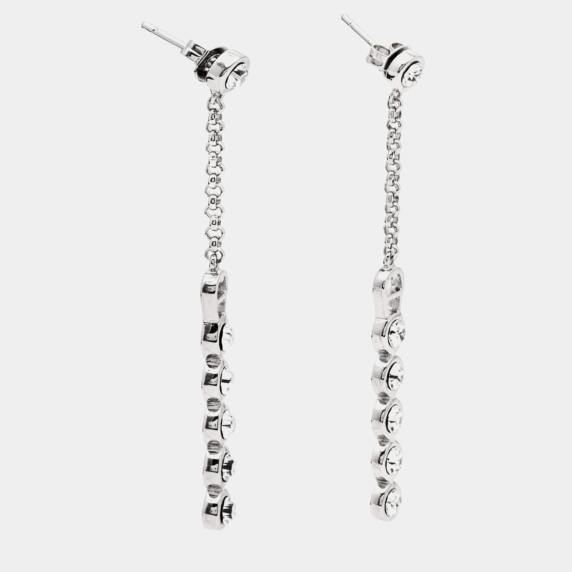 Contemporary Aigner Crystals Silver Tone Earrings For Sale