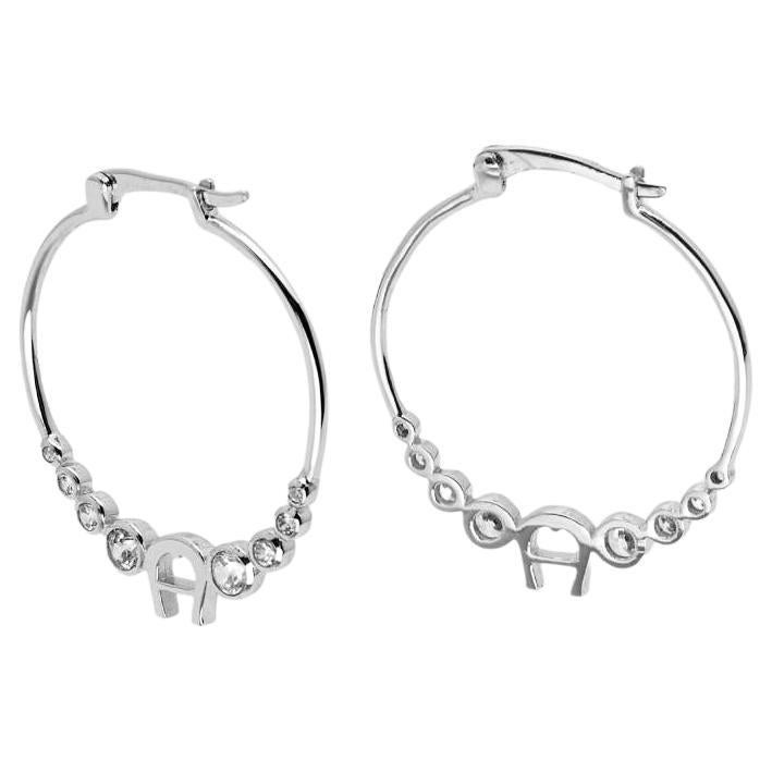 Aigner Crystals Silver Tone Earrings For Sale