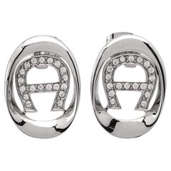 Aigner Crystals Silver Tone Earrings