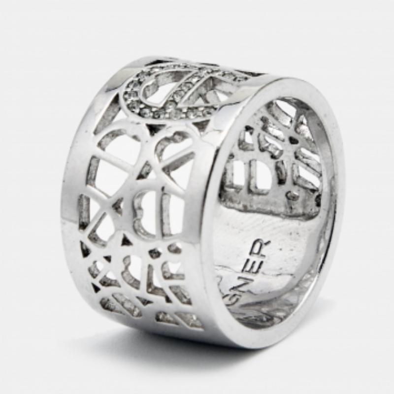 Donna Aigner Crystals SIlver Tone Ring Misura 58 in vendita