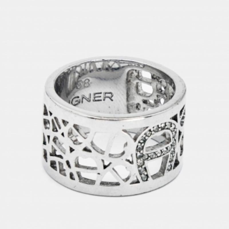 Aigner Crystals SIlver Tone Ring Misura 58 in vendita 1