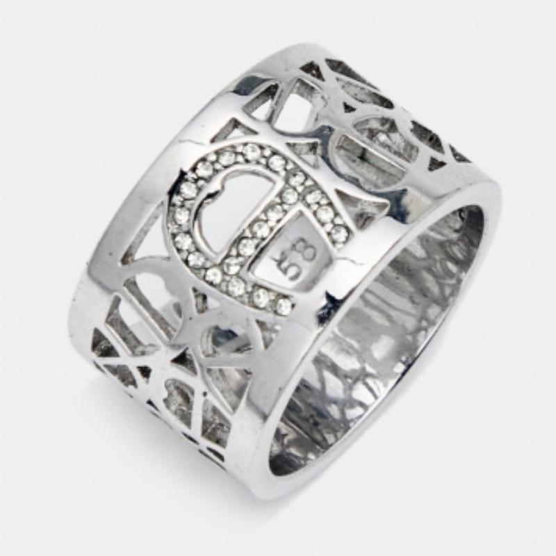 Aigner Crystals SIlver Tone Ring Misura 58 in vendita 2