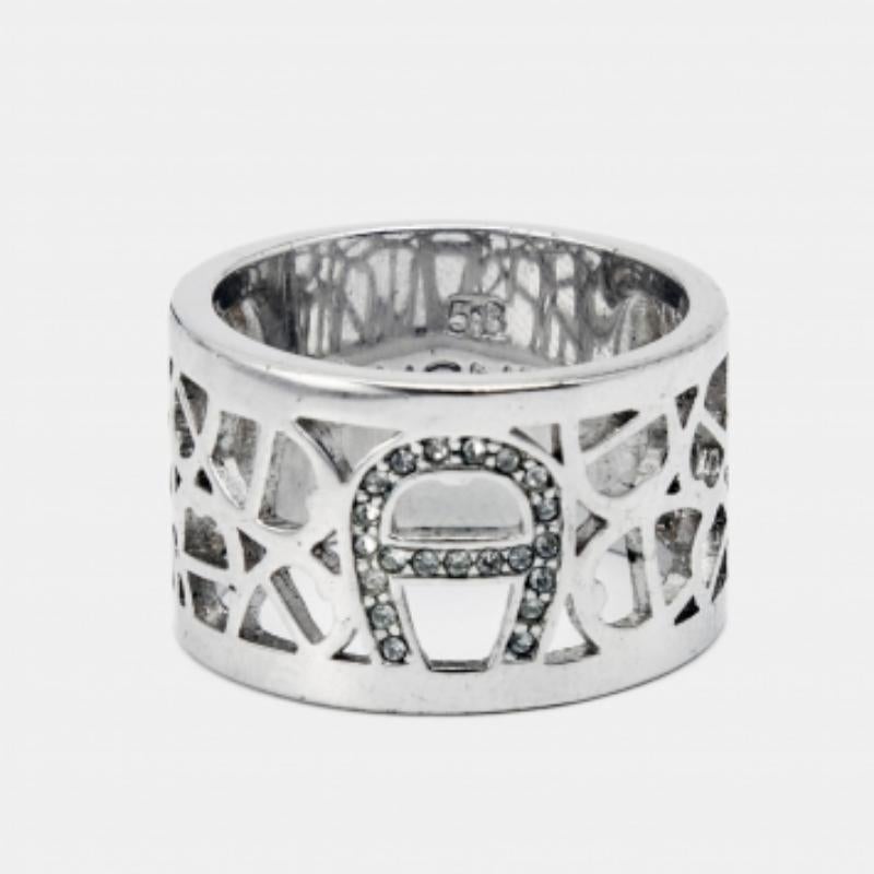 Aigner Crystals SIlver Tone Ring Misura 58
