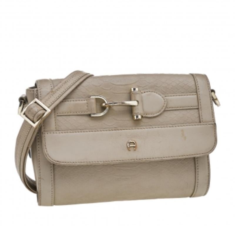 Aigner Borsa a tracolla in pelle goffrata di pitone beige scuro in vendita 5