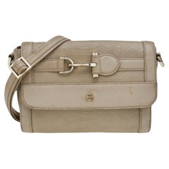 Aigner Dark Beige Python Embossed Leather Shoulder Bag