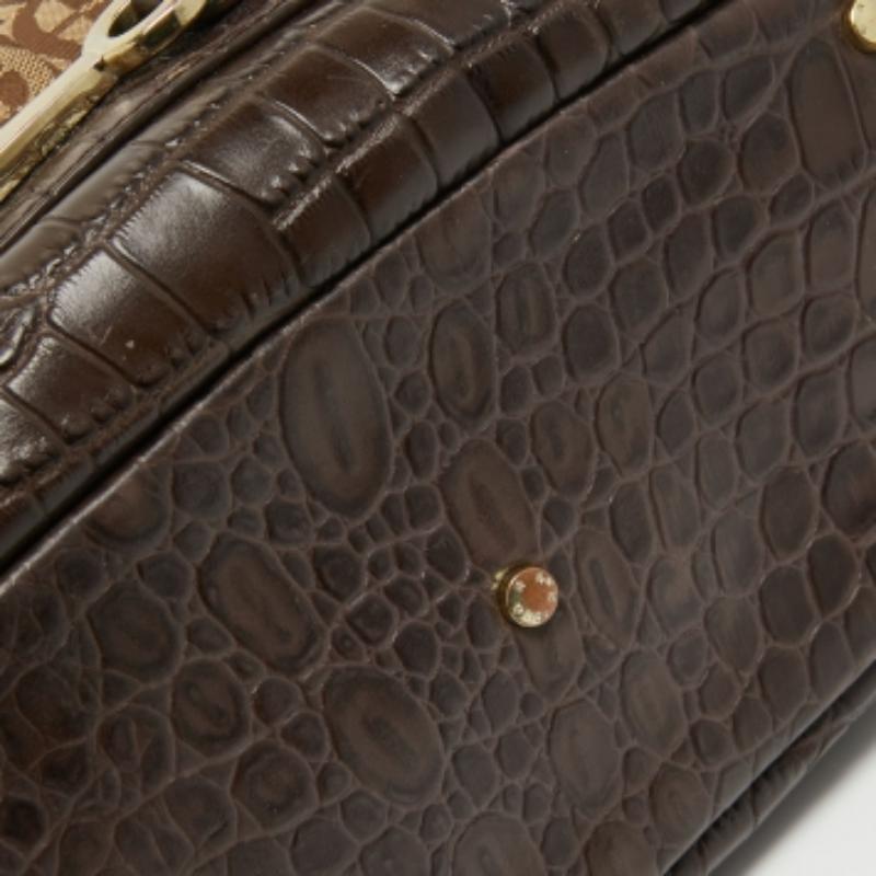 Aigner Dunkelbeige Signature Canvas und Leder mit Krokoprägung Schnallenlogo Satchel im Angebot 5