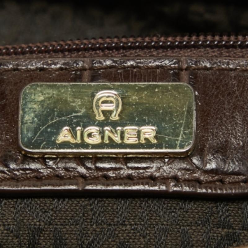 Aigner Dunkelbeige Signature Canvas und Leder mit Krokoprägung Schnallenlogo Satchel Damen im Angebot