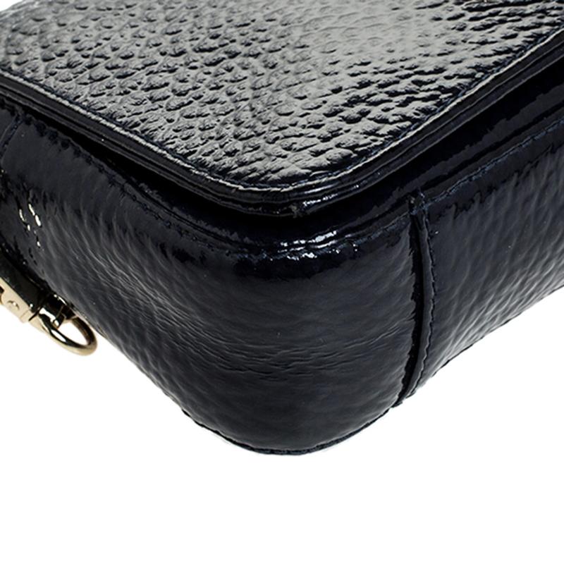 Women's Aigner Dark Blue Patent Leather Flap Shoulder Bag